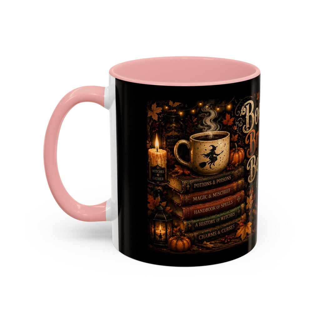 Bookish Halloween Coffee Mug — "Booked, Brewed & Bewitched" Accent Mug