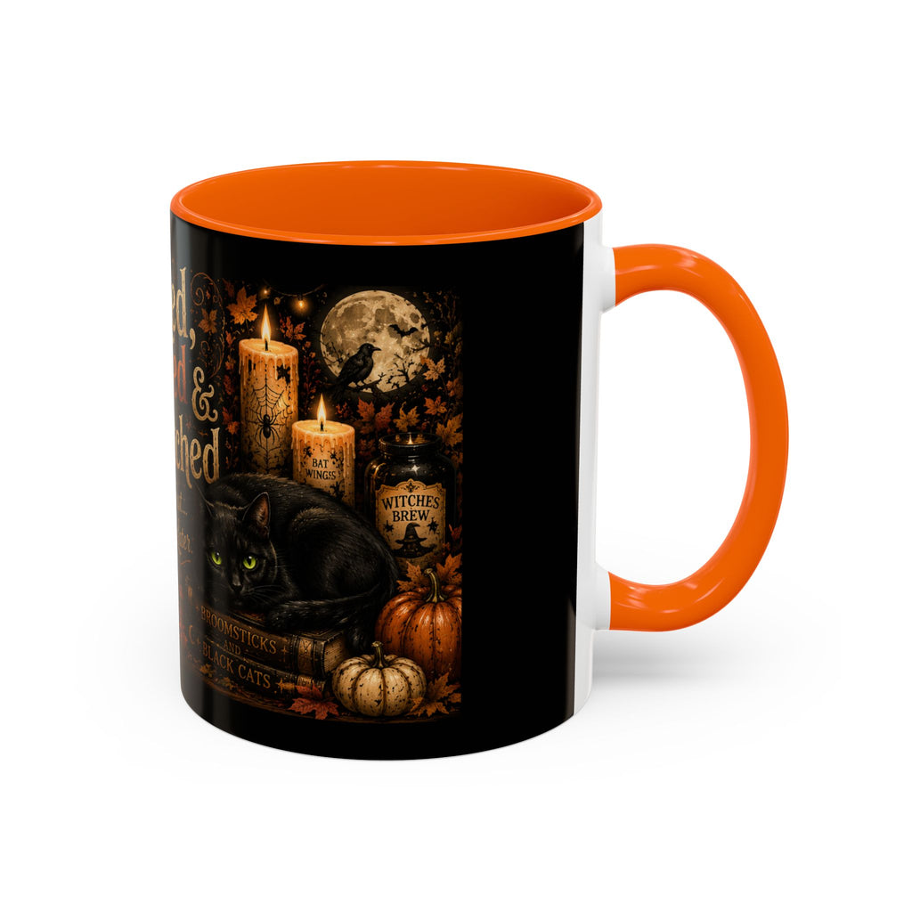 Bookish Halloween Coffee Mug — "Booked, Brewed & Bewitched" Accent Mug