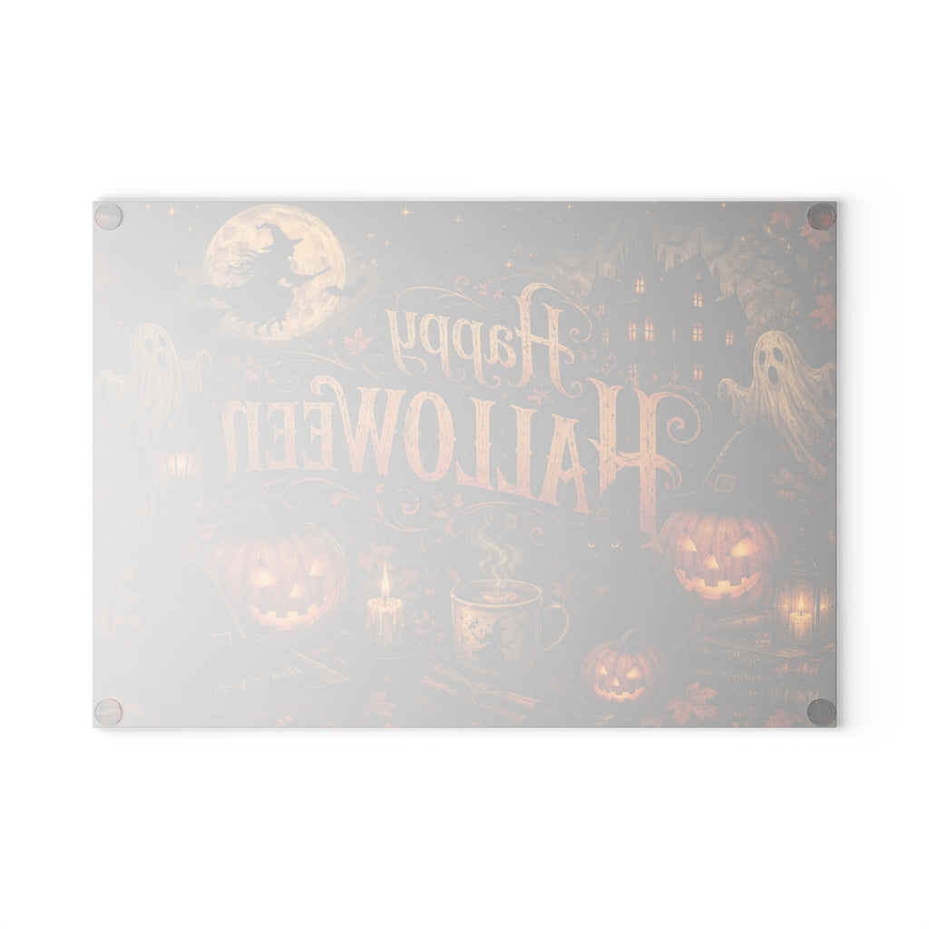 Happy Halloween Glass Cutting Board — Spooky Pumpkin & Ghosts Kitchen Décor