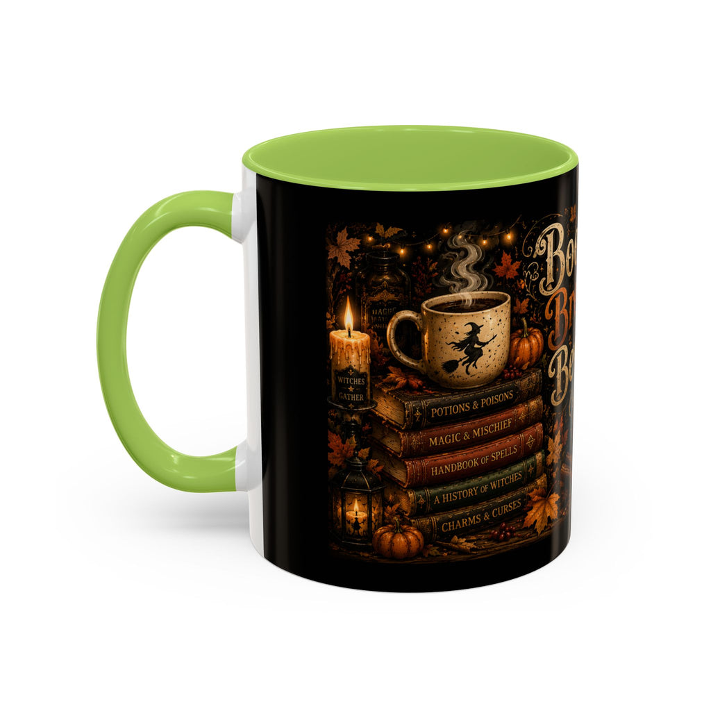 Bookish Halloween Coffee Mug — "Booked, Brewed & Bewitched" Accent Mug