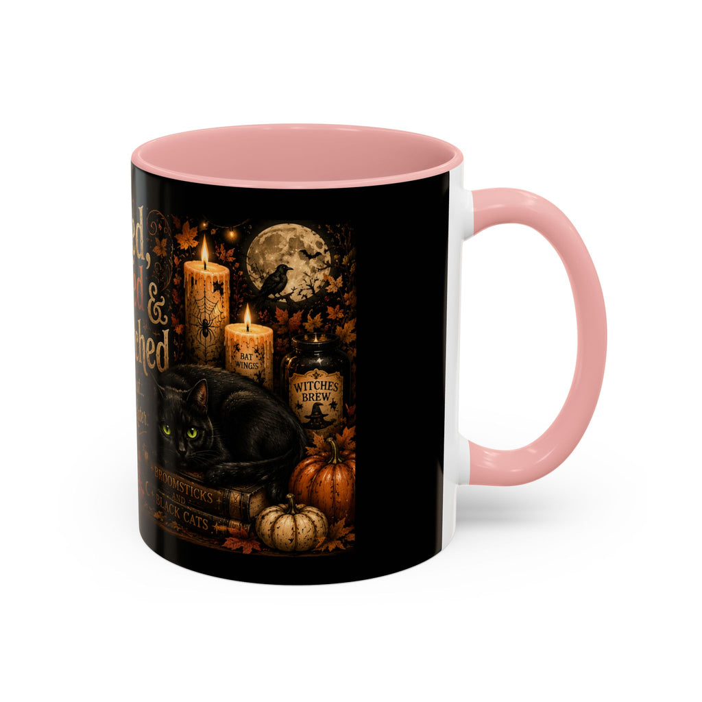 Bookish Halloween Coffee Mug — "Booked, Brewed & Bewitched" Accent Mug