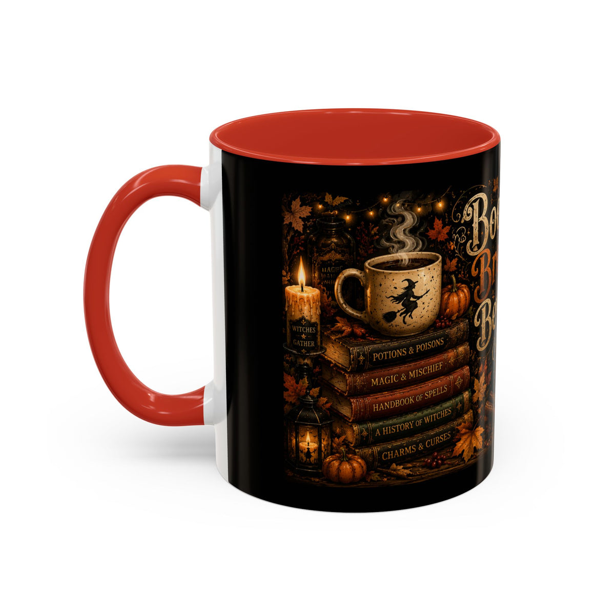 Bookish Halloween Coffee Mug — "Booked, Brewed & Bewitched" Accent Mug