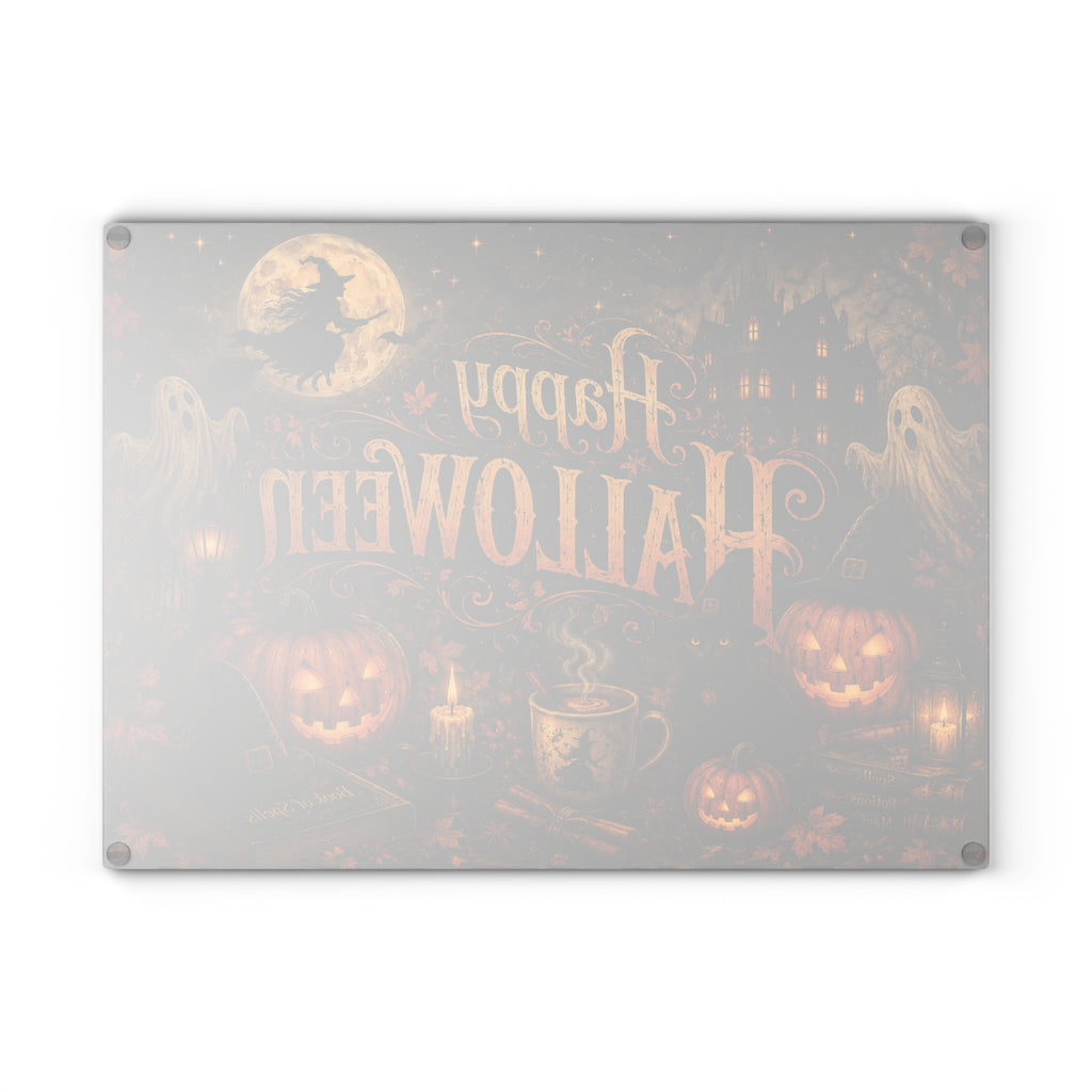 Happy Halloween Glass Cutting Board — Spooky Pumpkin & Ghosts Kitchen Décor