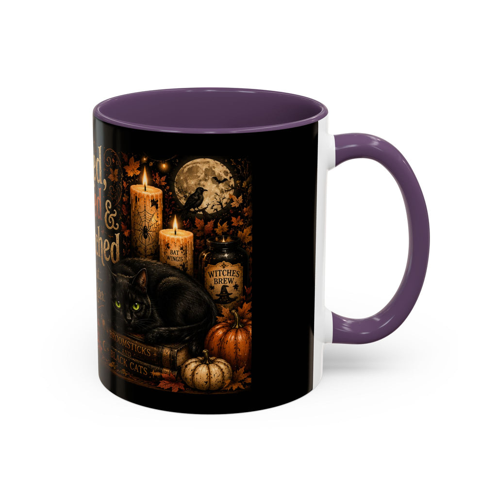 Bookish Halloween Coffee Mug — "Booked, Brewed & Bewitched" Accent Mug