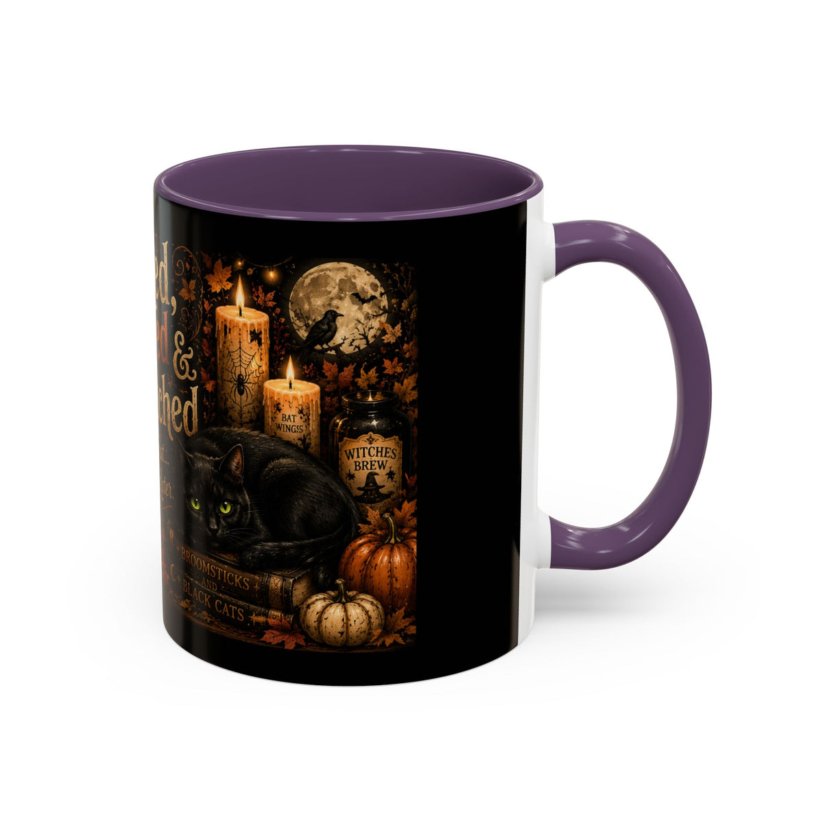 Bookish Halloween Coffee Mug — "Booked, Brewed & Bewitched" Accent Mug