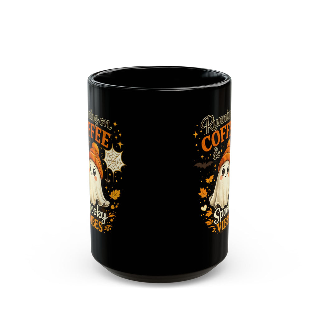 Spooky Vibes Ghost Coffee Mug – Halloween Black Ceramic 11oz/15oz