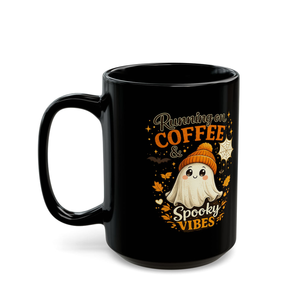 Spooky Vibes Ghost Coffee Mug – Halloween Black Ceramic 11oz/15oz