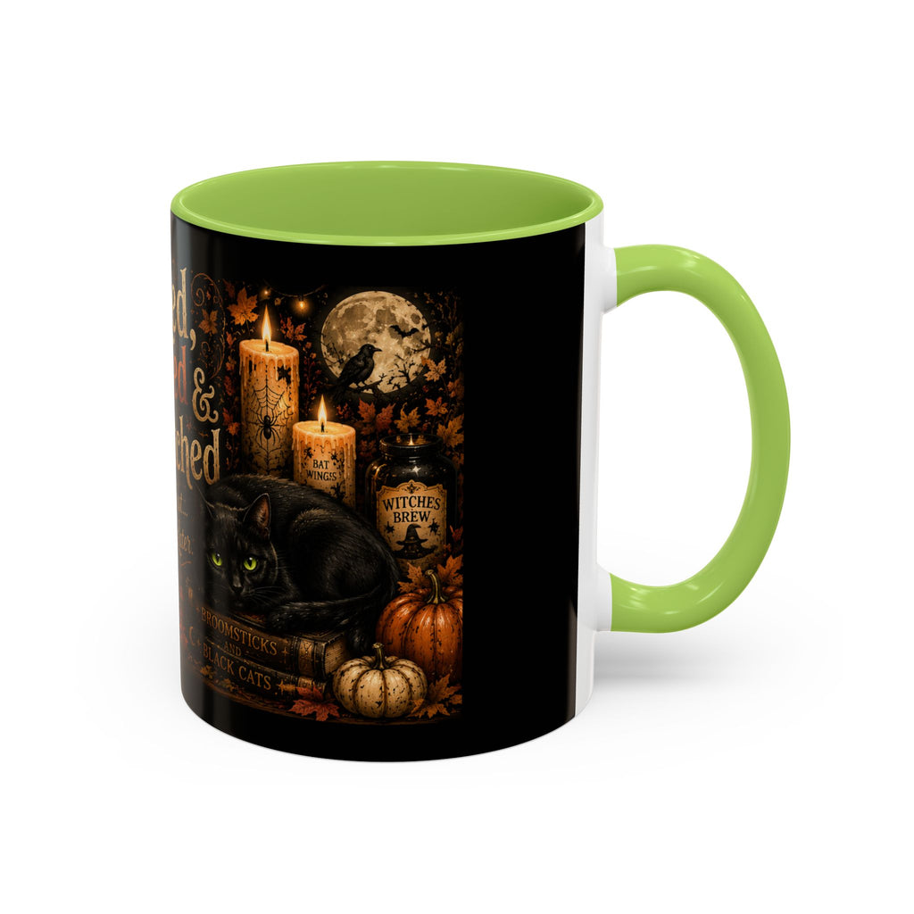 Bookish Halloween Coffee Mug — "Booked, Brewed & Bewitched" Accent Mug