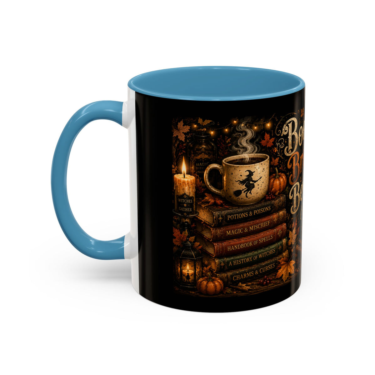 Bookish Halloween Coffee Mug — "Booked, Brewed & Bewitched" Accent Mug