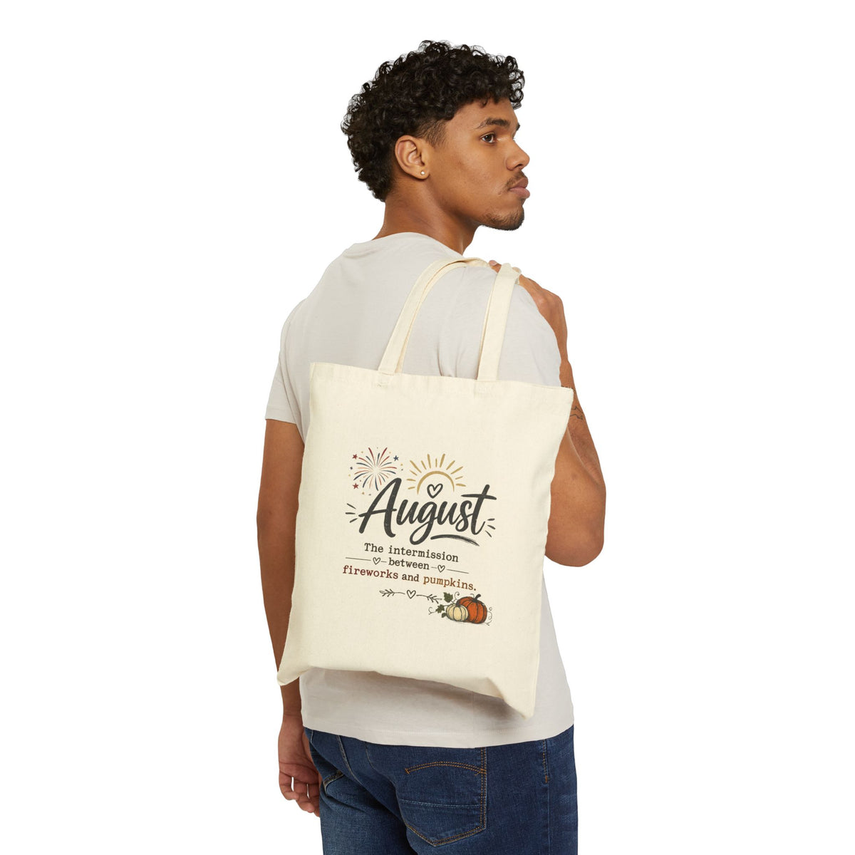 August Canvas Tote — "The intermission between fireworks and pumpkins" Summer-to-Fall Market Bag