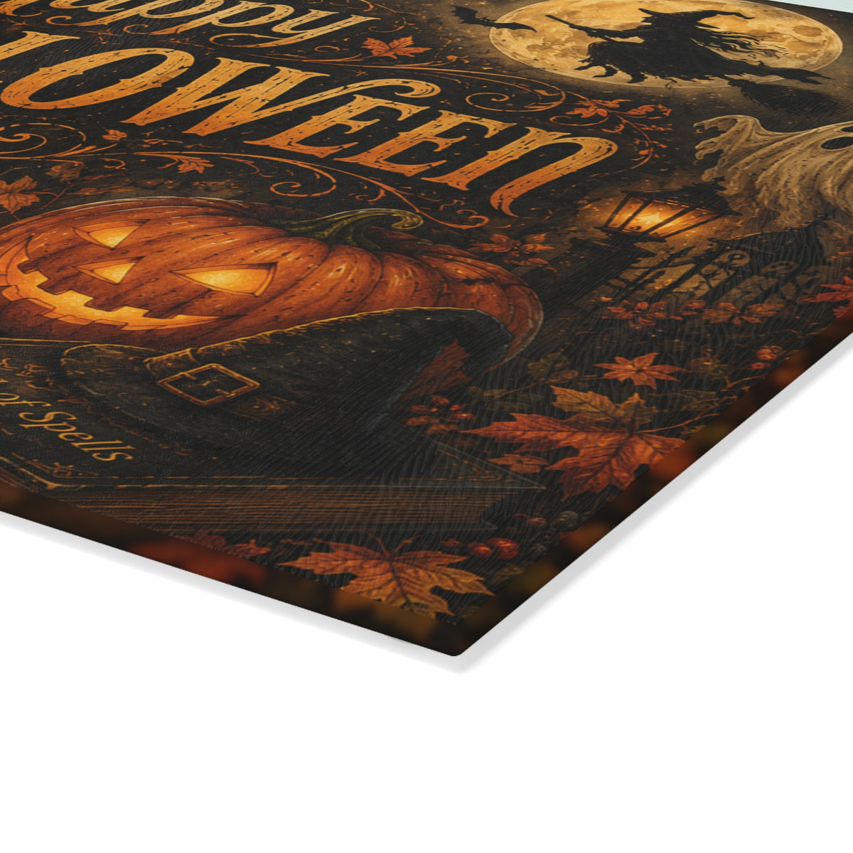 Happy Halloween Glass Cutting Board — Spooky Pumpkin & Ghosts Kitchen Décor