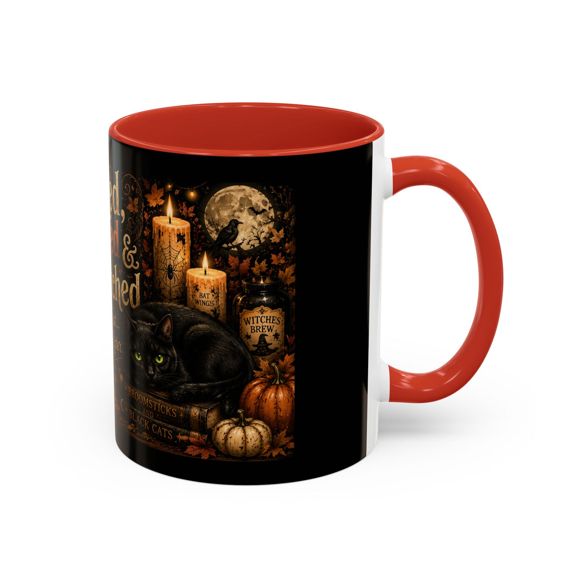 Bookish Halloween Coffee Mug — "Booked, Brewed & Bewitched" Accent Mug