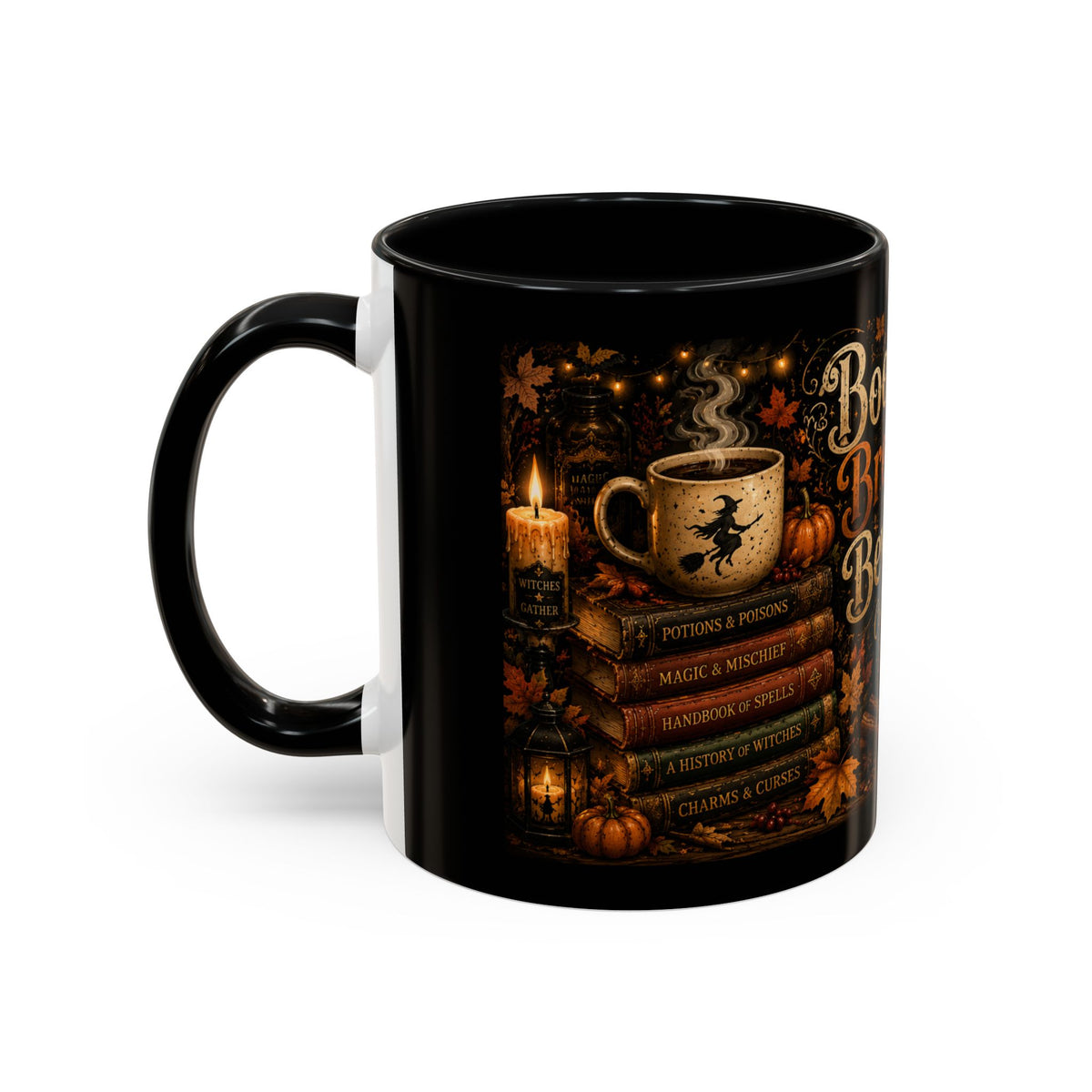 Bookish Halloween Coffee Mug — "Booked, Brewed & Bewitched" Accent Mug