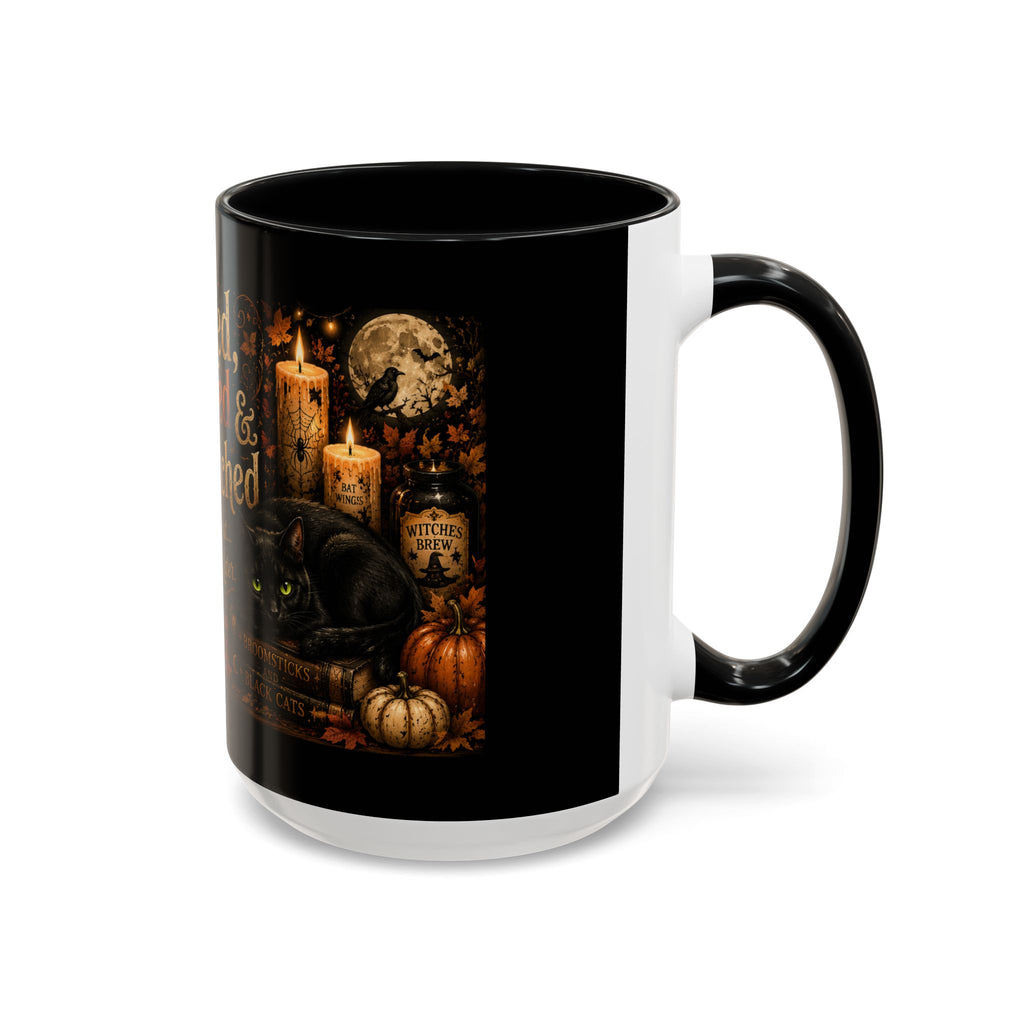 Bookish Halloween Coffee Mug — "Booked, Brewed & Bewitched" Accent Mug