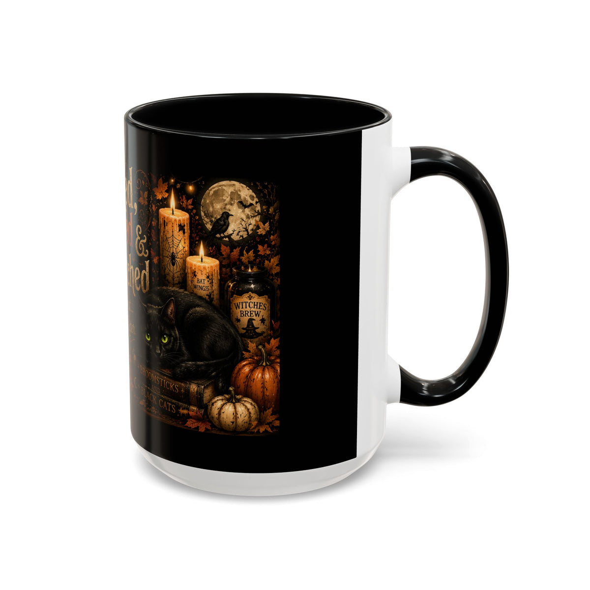 Bookish Halloween Coffee Mug — "Booked, Brewed & Bewitched" Accent Mug