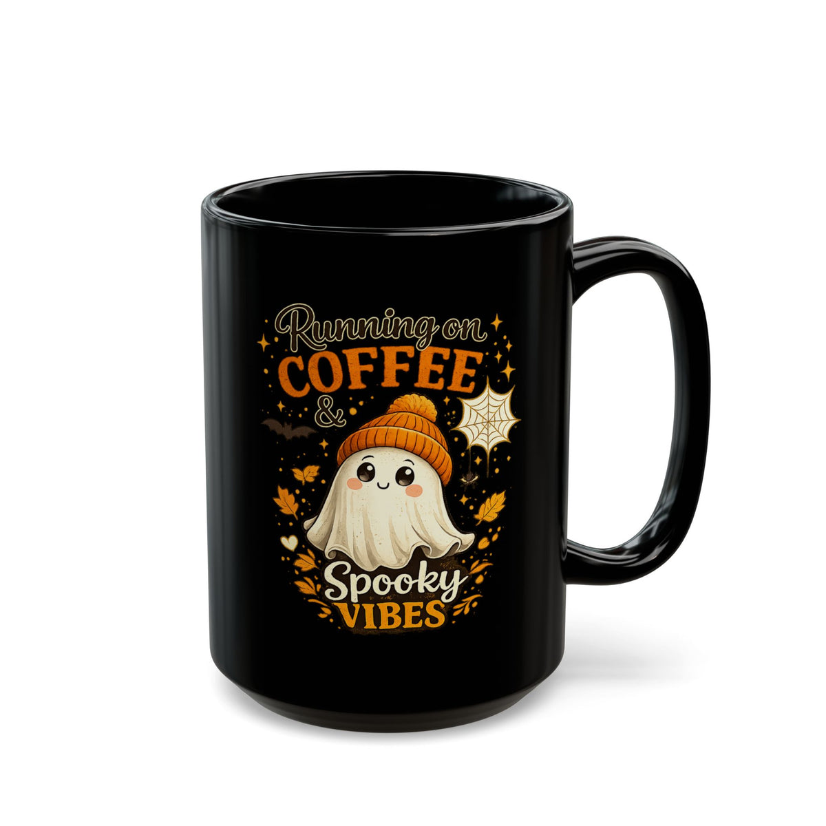 Spooky Vibes Ghost Coffee Mug – Halloween Black Ceramic 11oz/15oz