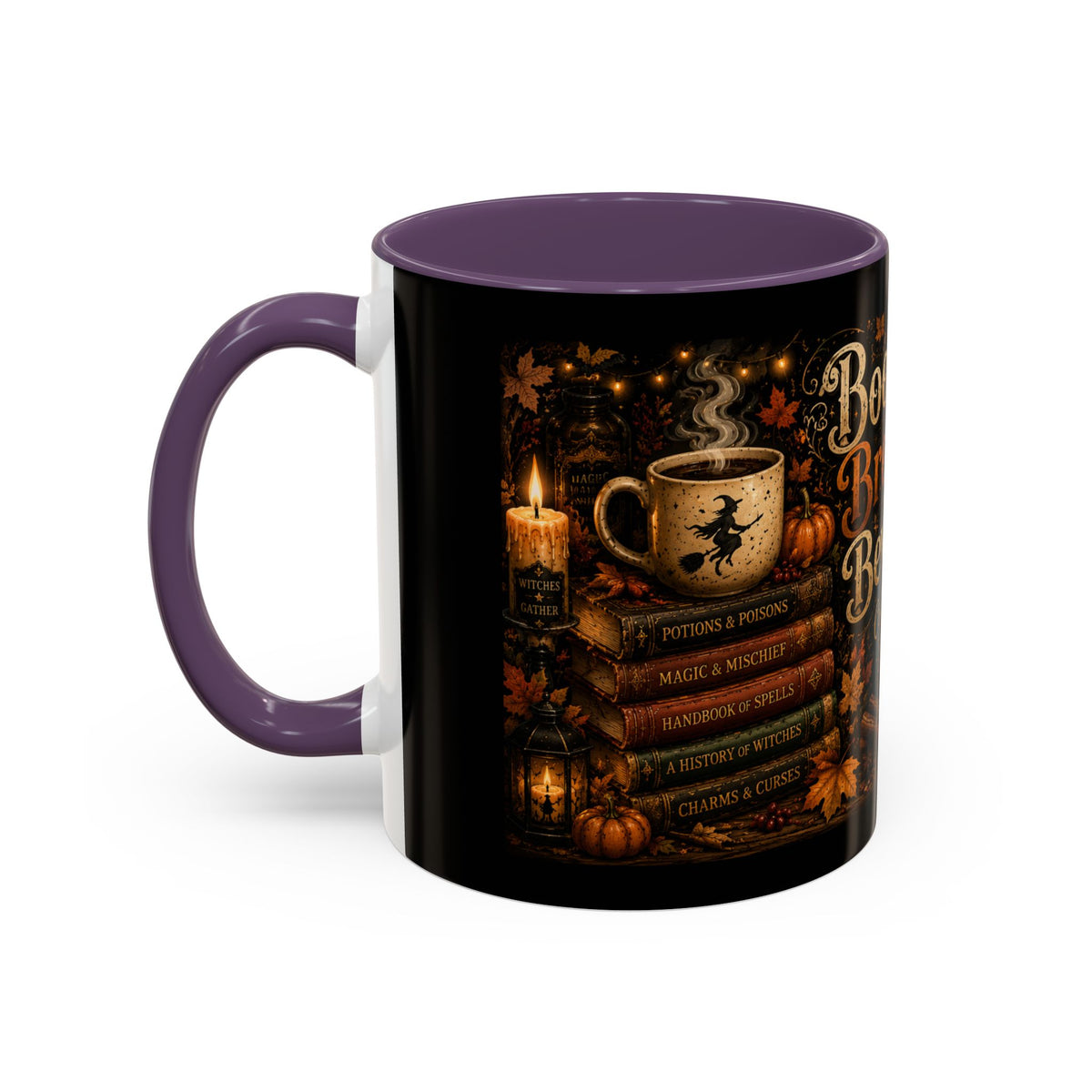 Bookish Halloween Coffee Mug — "Booked, Brewed & Bewitched" Accent Mug