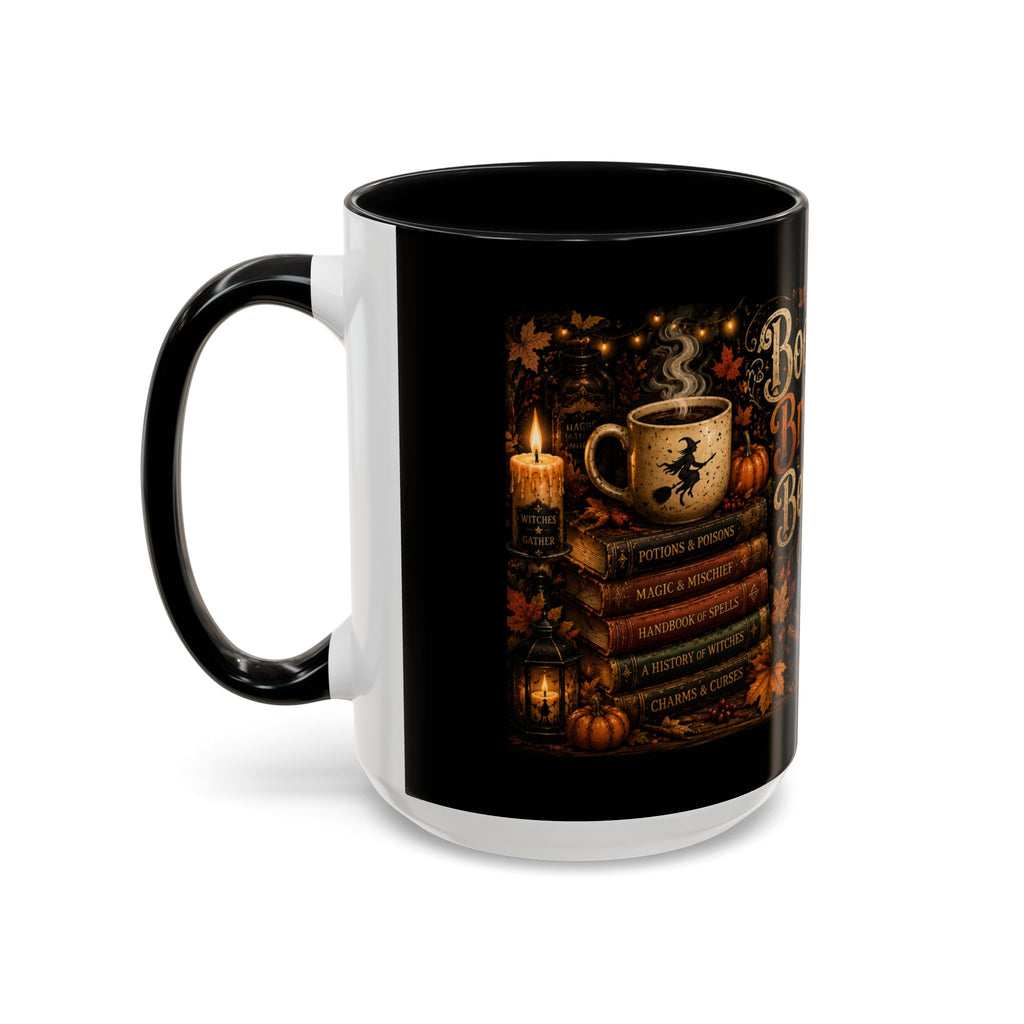 Bookish Halloween Coffee Mug — "Booked, Brewed & Bewitched" Accent Mug