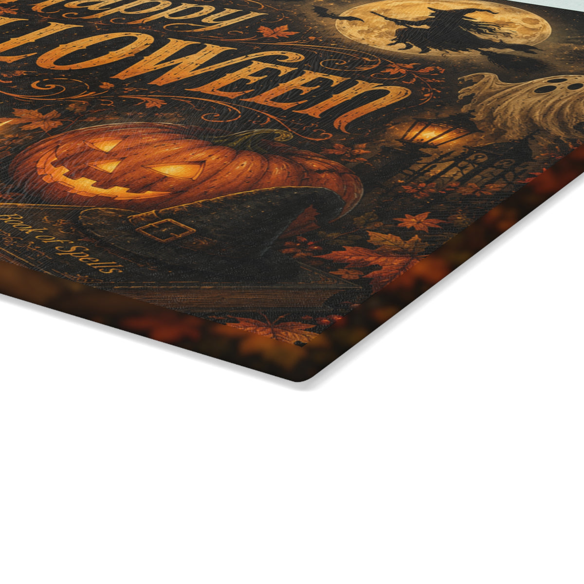 Happy Halloween Glass Cutting Board — Spooky Pumpkin & Ghosts Kitchen Décor
