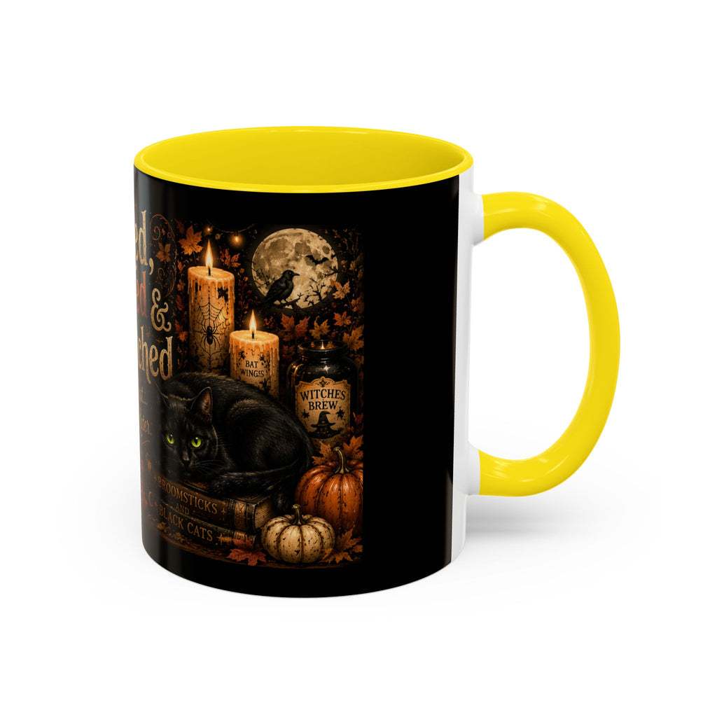 Bookish Halloween Coffee Mug — "Booked, Brewed & Bewitched" Accent Mug