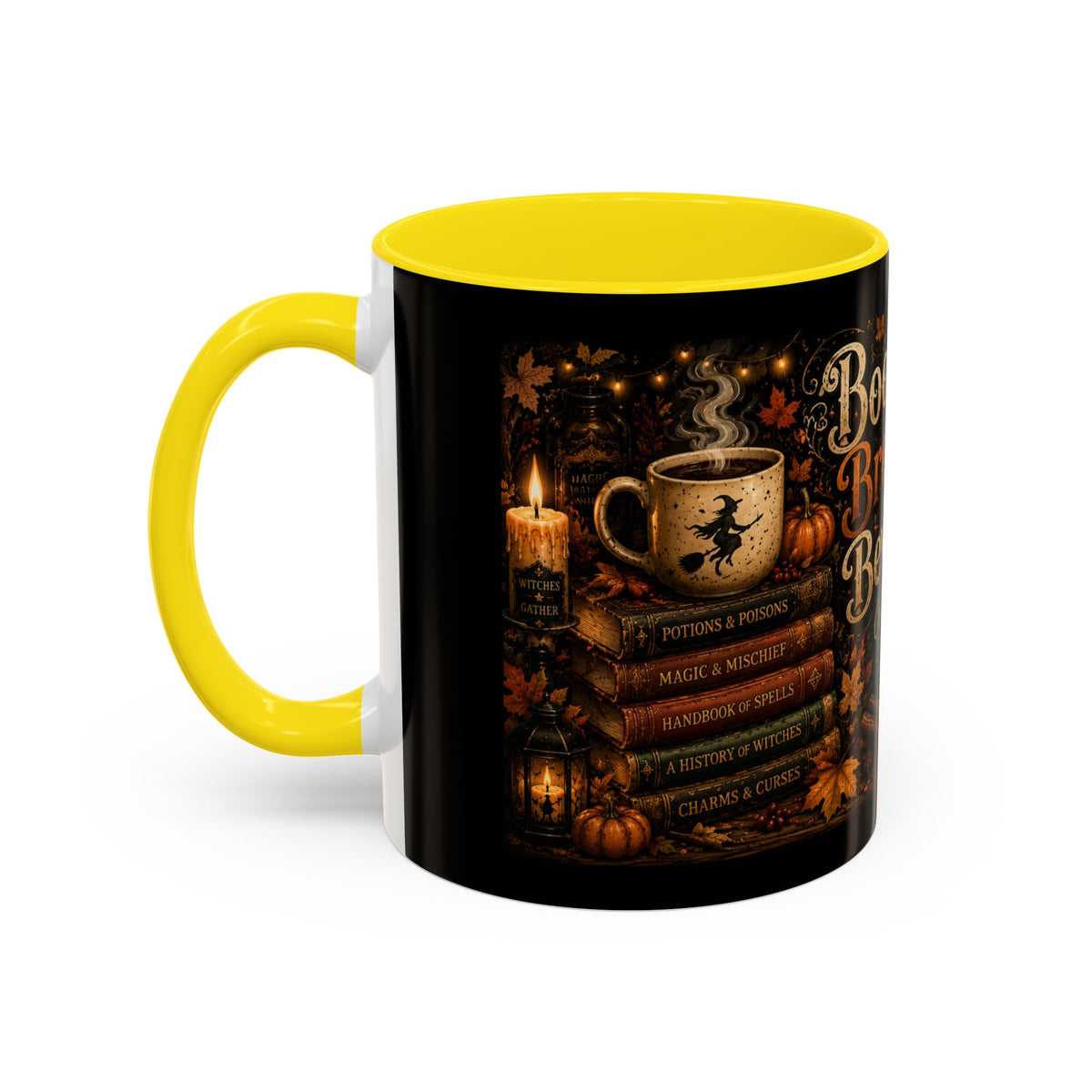 Bookish Halloween Coffee Mug — "Booked, Brewed & Bewitched" Accent Mug