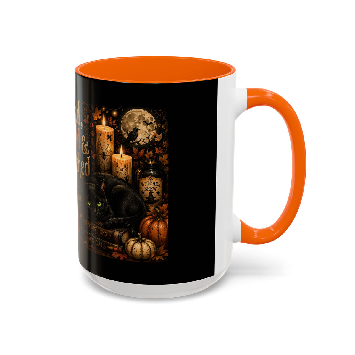 Bookish Halloween Coffee Mug — "Booked, Brewed & Bewitched" Accent Mug
