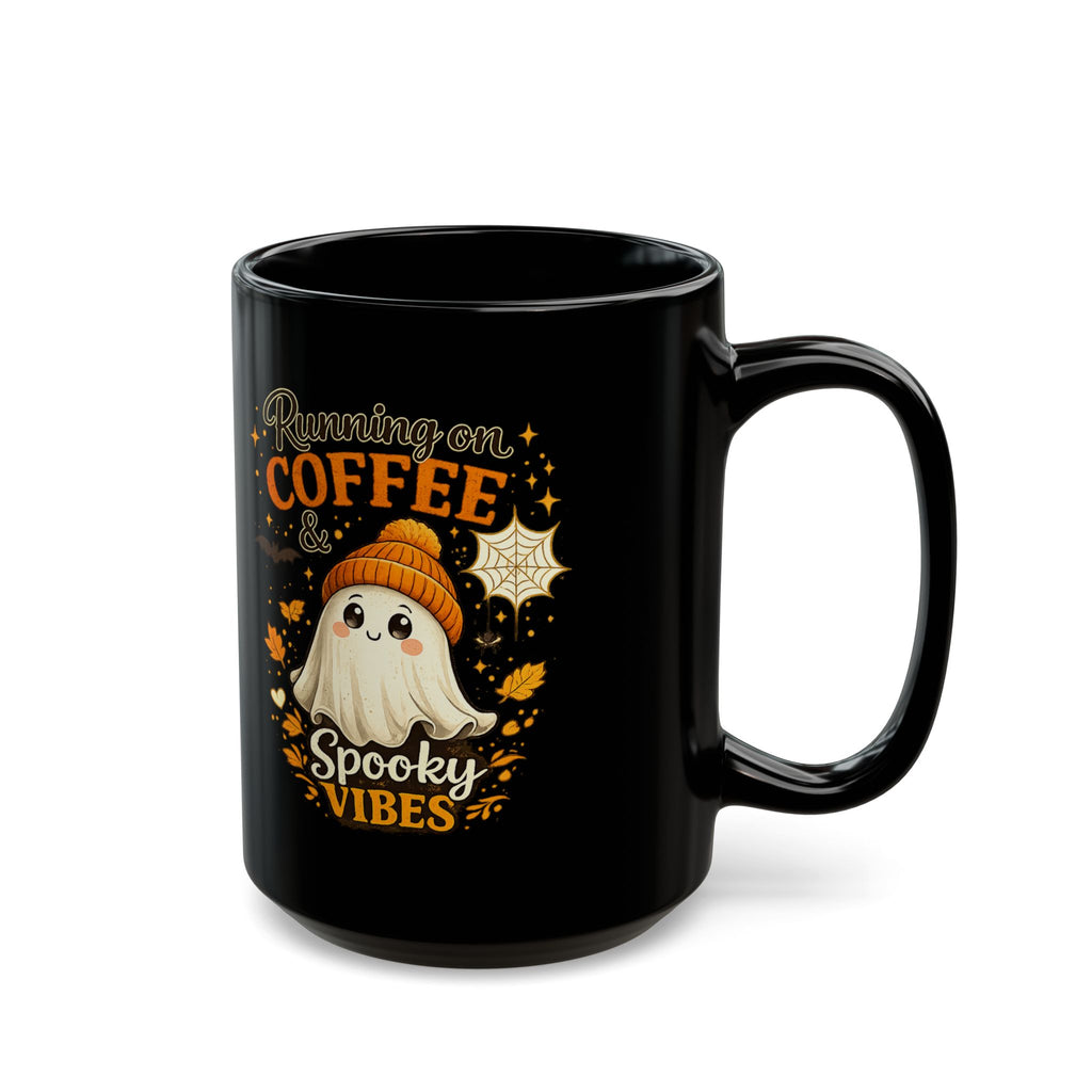Spooky Vibes Ghost Coffee Mug – Halloween Black Ceramic 11oz/15oz