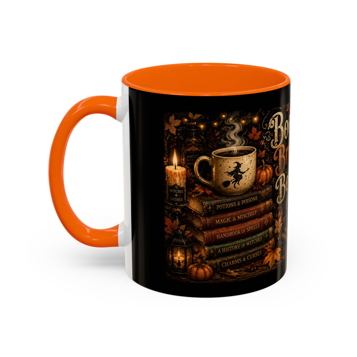 Bookish Halloween Coffee Mug — "Booked, Brewed & Bewitched" Accent Mug