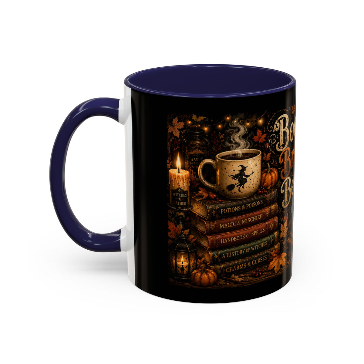 Bookish Halloween Coffee Mug — "Booked, Brewed & Bewitched" Accent Mug